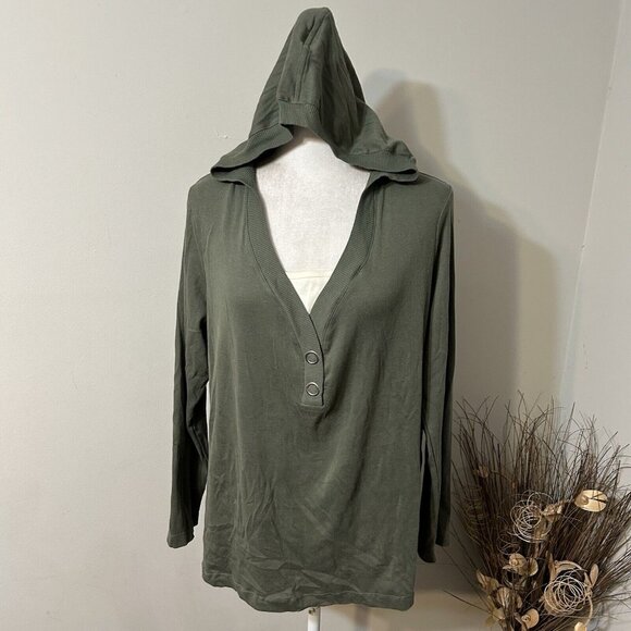 Faded Glory Tops - Vtg FADED GLORY V-Neck Long Sleeve Hooded Top Women Size 1X (16W) Olive Green